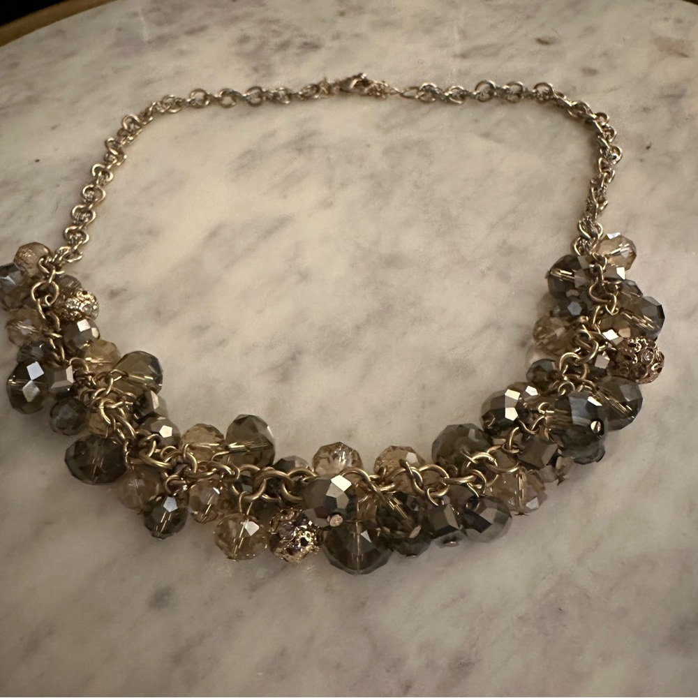 Faceted Smoke & Champagne Cluster Necklace - Unbranded
